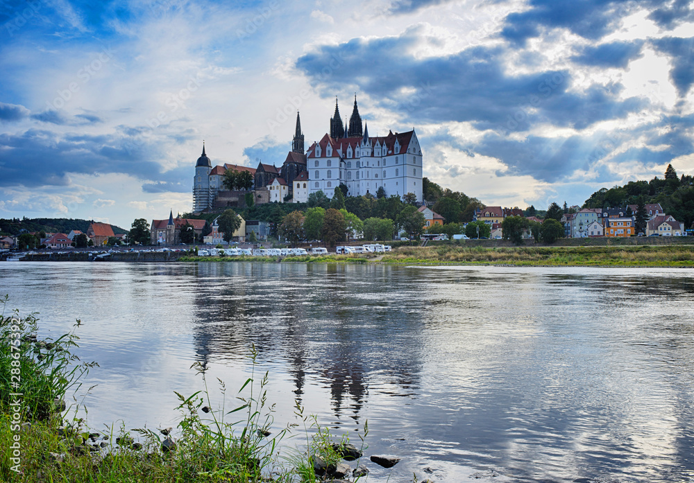 view over the town of Meissen in Germany, on the Albrechtsburg over the river Elbe
