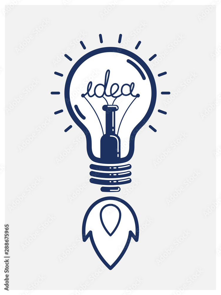 Idea light bulb launching like a rocket vector linear logo or icon, creative idea startup, science invention or research lightbulb, new business start. Idea light bulb launching like a rocket vector linear logo or icon, creative idea startup, science invention or research lightbulb, new business start.