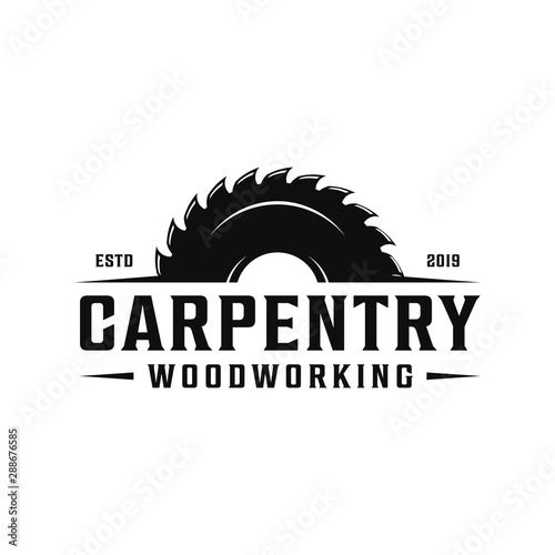 Billede på lærred Carpentry, woodworking retro vintage logo design
