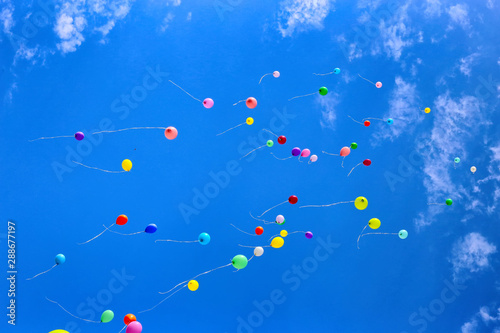 Balloons in the sky as a symbol of farewell