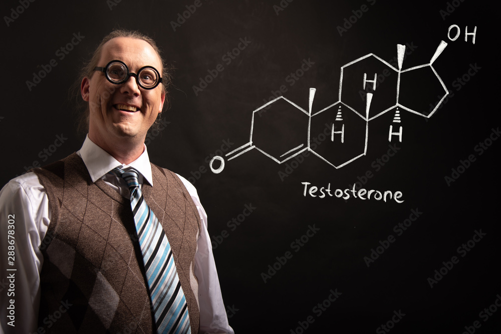 Professor presenting handdrawn chemical formula of testosterone Professor presenting handdrawn chemical formula of testosterone