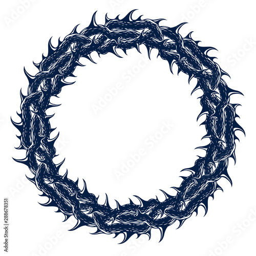 Round frame from thorn, blackthorn vector design element, circle shape border.