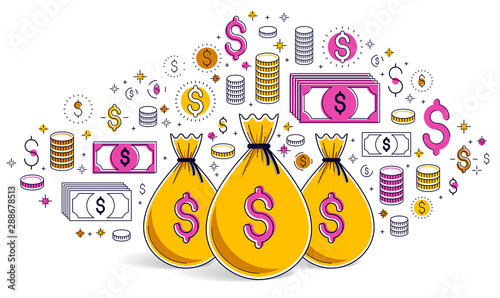 Money bag and dollar icon set vector design, savings or investments concept.