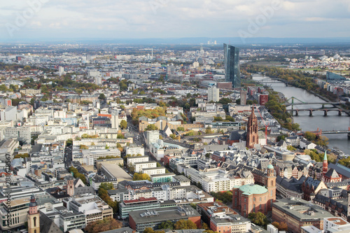 Panoramic view from observation point from Main Tower to Frankfurt and suburbans, Germany