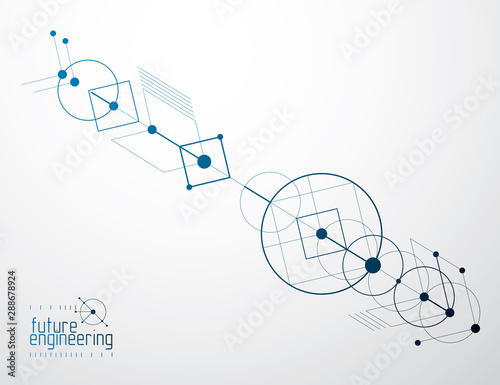 Technical plan, abstract engineering draft for use in graphic and web design. Vector drawing of industrial system created with lines and circles.