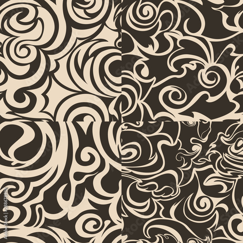 Set of vector seamless abstract patterns in beige colors.