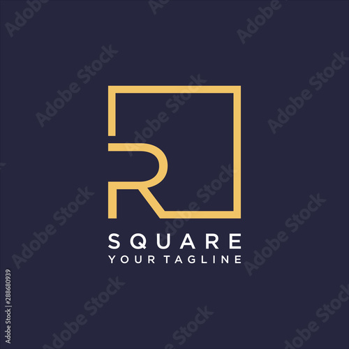letter R Logo design with square frame line art. business consulting concept. studio icon - vector