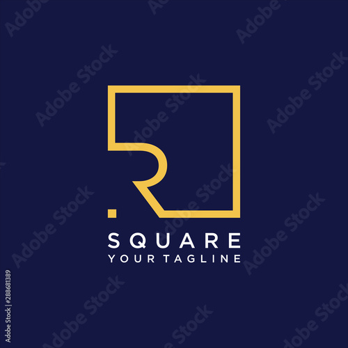letter R Logo design with square frame line art. business consulting concept. studio icon - vector