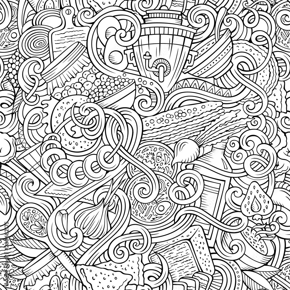 Cartoon doodles Slavic food seamless pattern Cartoon doodles Slavic food seamless pattern