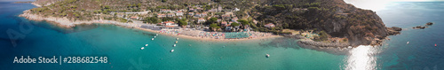 Cavoli Beach, Elba Island. Panoramic aerial view of beautiful coastline on a summer day..