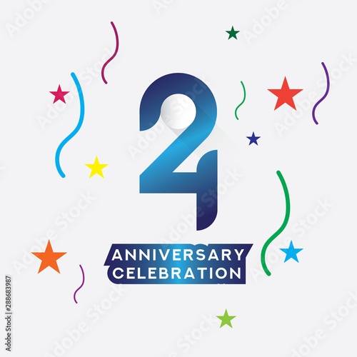 24 number anniversary celebration logotype with Gradient Light Blue, Party Design. modern flat line art with colorful geometric shapes.