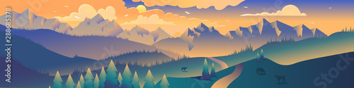 Mountains panoramic view minimalist illustration