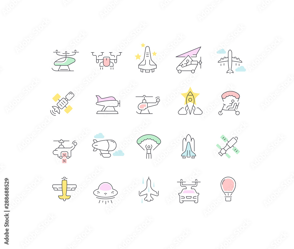 Set Vector Line Icons of Aircraft.