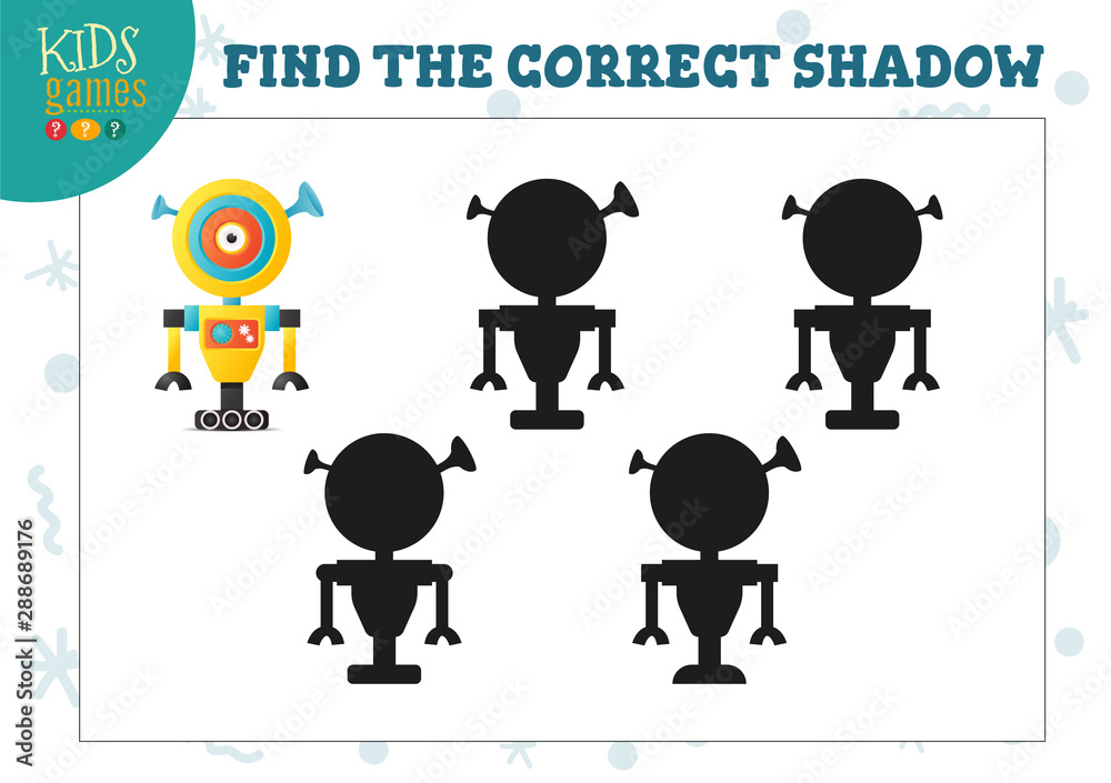 Find the correct shadow for cute cartoon robot educational preschool kids mini game Find the correct shadow for cute cartoon robot educational preschool kids mini game