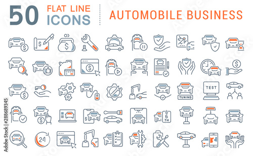 Set Vector Line Icons of Automobile Business