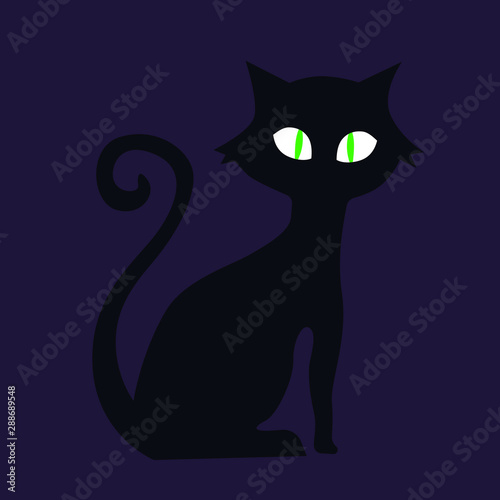 Halloween cat, flat, vector illustration