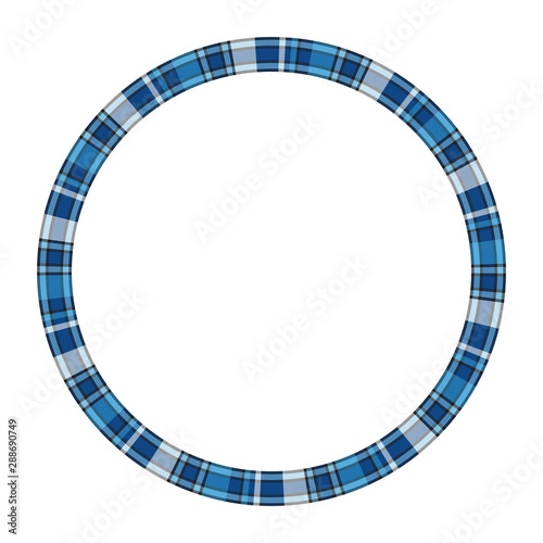 Round frame vector vintage pattern design template. Circle border designs plaid fabric texture. Scottish tartan background for collage art, gif card, handmade crafts.