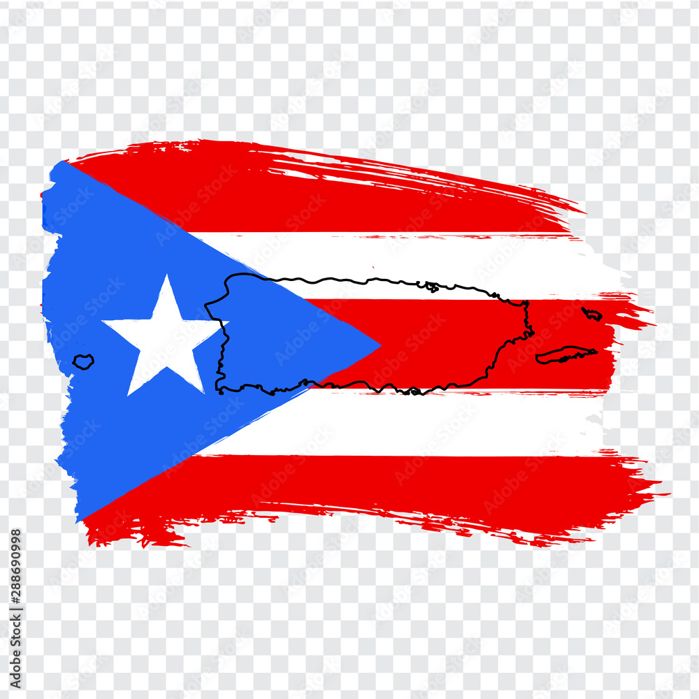Fototapeta Flag Puerto Rico from brush strokes and Blank map Puerto Rico. High quality map Commonwealth of Puerto Rico and flag on transparent background. Stock vector. Vector illustration EPS10.