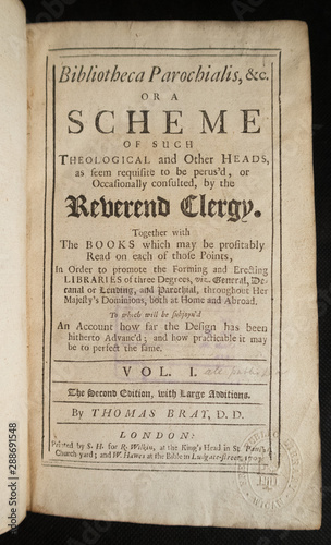 Quadro su tela Title page of Thomas Bray's 'Bibliotecha Parochialis' an early C18th edition