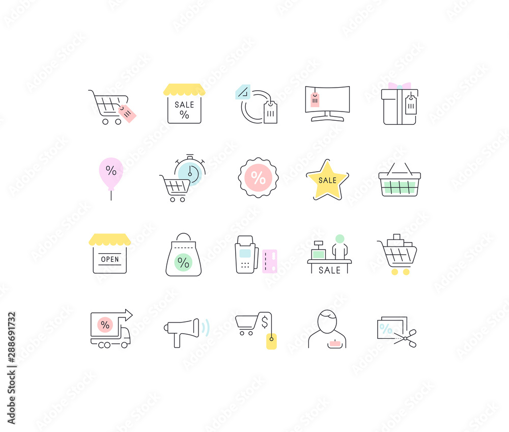 Set Vector Line Icons of Black Friday Set Vector Line Icons of Black Friday
