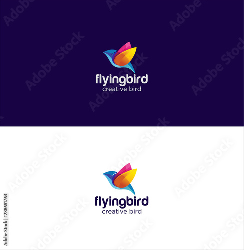Abstract Bird Logo Design Creative sign with a dark blue and white background. Colorful Bird Logo Icon Design .Fliying Bird Colorful Logo Design Illustration