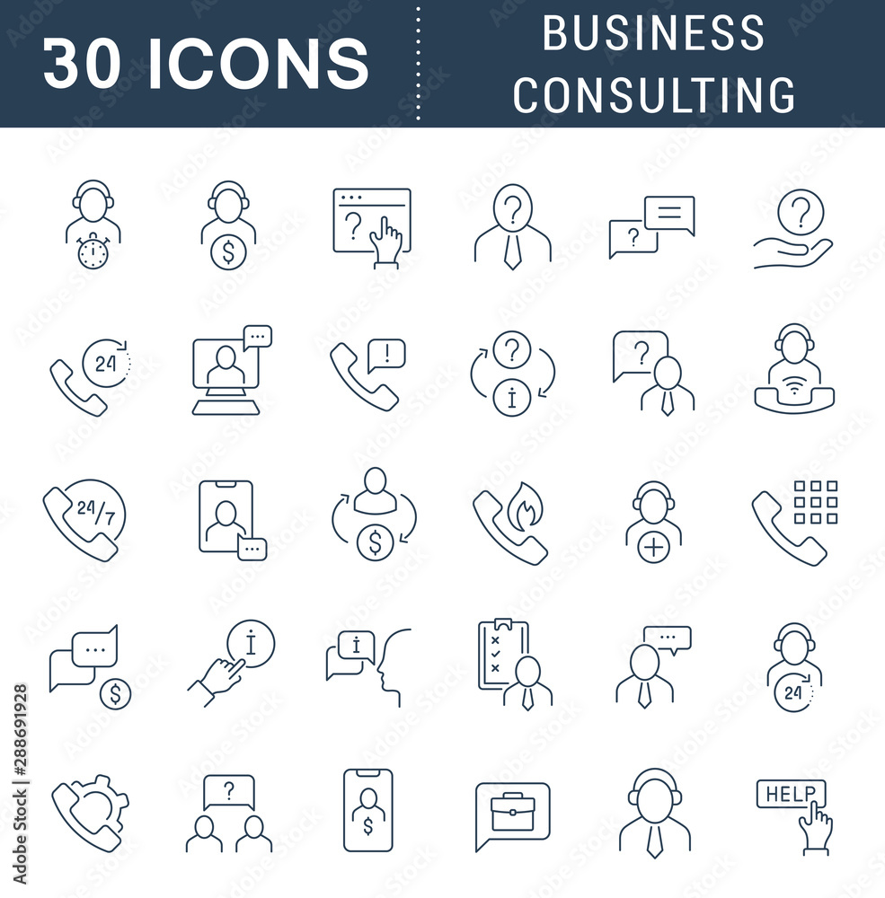 Set Vector Line Icons of Business Consulting Set Vector Line Icons of Business Consulting