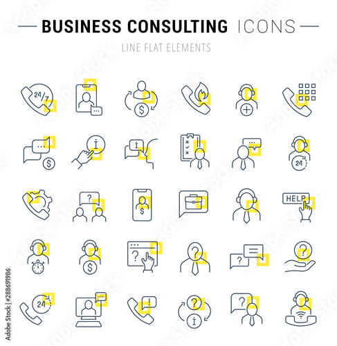 Set Vector Line Icons of Business Consulting