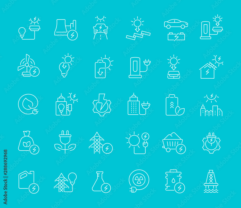 Set Vector Line Icons of Business Electricity Set Vector Line Icons of Business Electricity