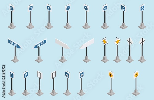 road signs isometric selection light background