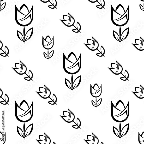Tulip Icon Seamless Pattern, Flower Icon