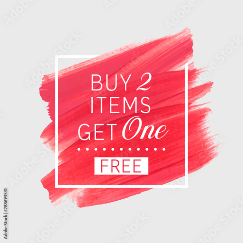 Buy 2 Get 1 Free sale text over watercolor art brush paint abstract texture background vector illustration. Perfect acrylic design for a shop and sale banners.