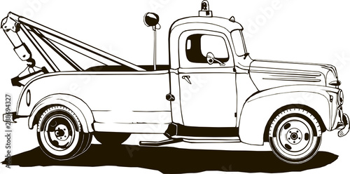 vintage tow truck, vector illustration, monogram, graphic, logo, black, isolated