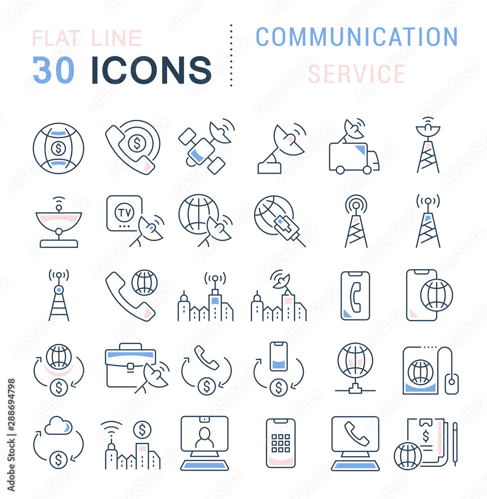 Set Vector Line Icons of Communication Service Set Vector Line Icons of Communication Service