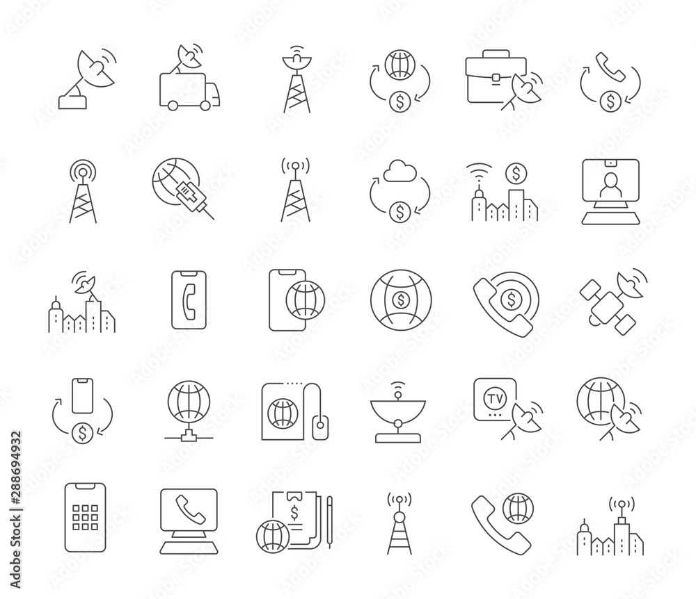 Set Vector Line Icons of Communication Service
