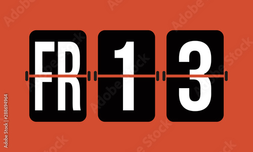 friday 13, black flip score board flat vector illustration