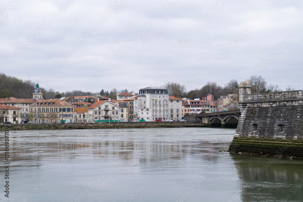 Looking across the Adour River in Bayonne, France