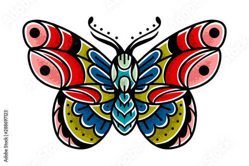 Moth hand drawing old school tattoo.