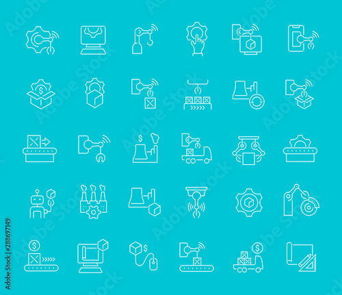 Set Vector Line Icons of Manufacturing Business