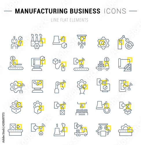 Set Vector Line Icons of Manufacturing Business