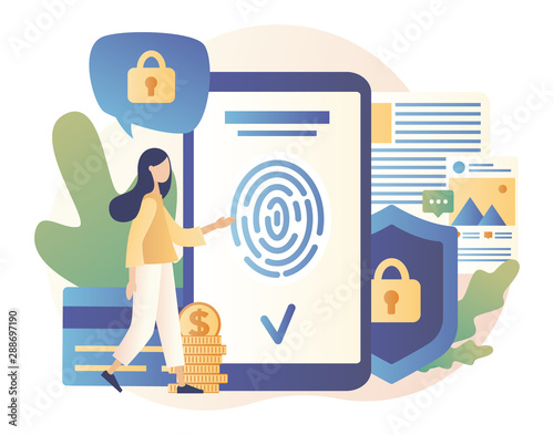 Data protection concept. Scan Fingerprint, Identification system. Modern flat cartoon style. Vector illustration