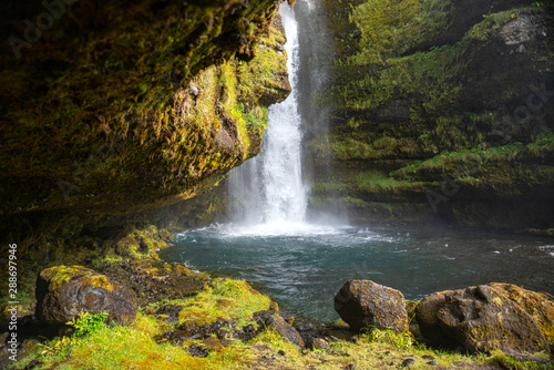 Gluggafoss (also called Merkjárfoss) Inside waterfall Iceland