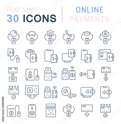 Set Vector Line Icons of Online Payments