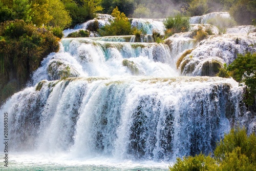 Magical landscape of flowing waterfalls. Waterfalls in Krka National Park, Croatia.