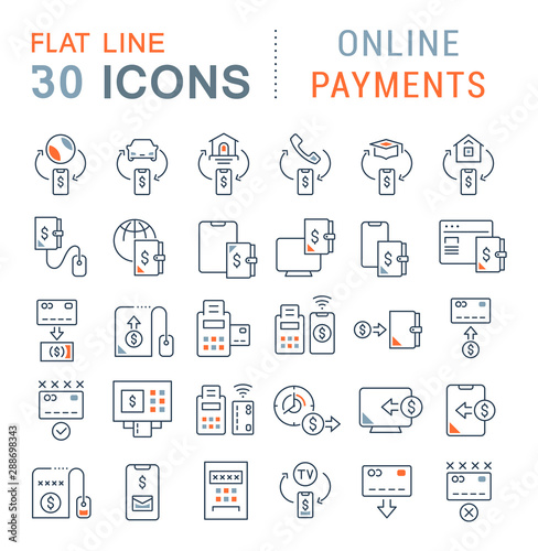 Set Vector Line Icons of Online Payments