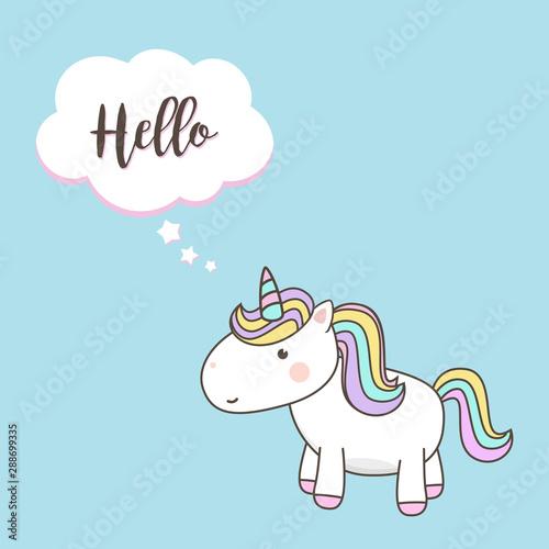 Cute Unicorn Cartoon Character vectors with pastel rainbow . Kawaii Filly Unicorn  Fairytale pony isolated on white background.