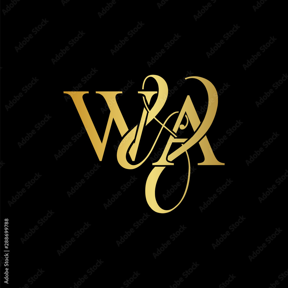W & A WA logo initial vector mark. Initial letter K & M KM luxury art vector mark logo, gold color on black background. W & A WA logo initial vector mark. Initial letter K & M KM luxury art vector mark logo, gold color on black background.
