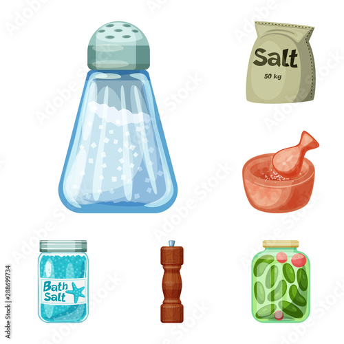 Vector design of salt and food symbol. Collection of salt and mineral vector icon for stock.