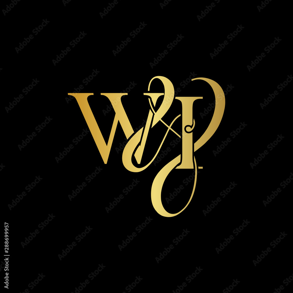 W & I WI logo initial vector mark. Initial letter K & M KM luxury art vector mark logo, gold color on black background. - obrazy, fototapety, plakaty 