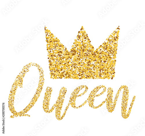 Queen's Gold Crown with Glitter isolated on white background. Vector Illustration.
