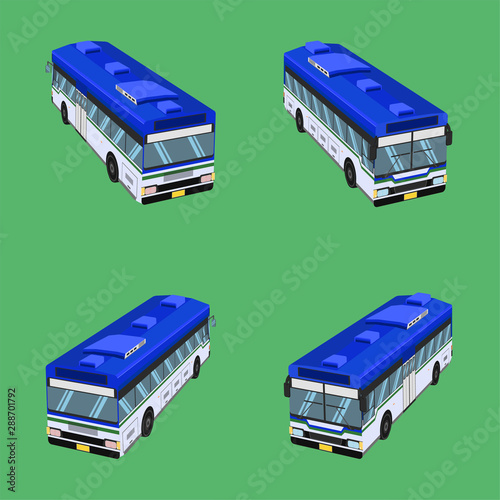 3d top view thai bus blue white green transport car vehicle driver fare passenger autobus omnibus coach rail bench chair stool armchair seat mattress bolster hassock pad vector illustration eps10